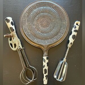 True Vintage Kitchen Utensils Set with Cow Print Handles